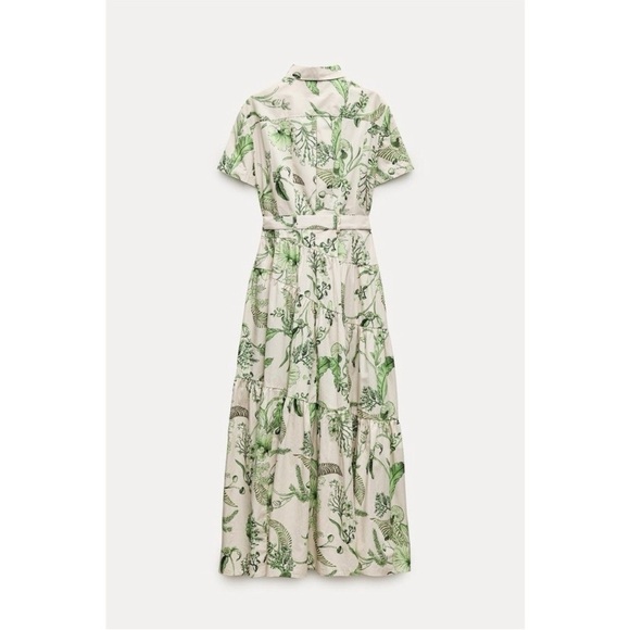 Zara Green and White Pleated Maxi Dress - Picture 3 of 6